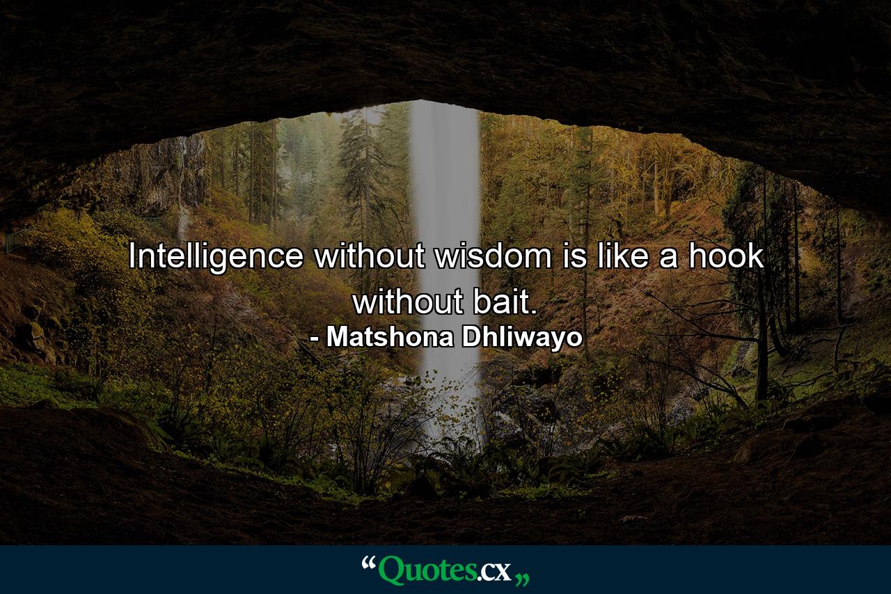 Intelligence without wisdom is like a hook without bait. - Quote by Matshona Dhliwayo