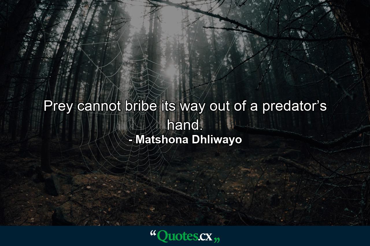 Prey cannot bribe its way out of a predator’s hand. - Quote by Matshona Dhliwayo