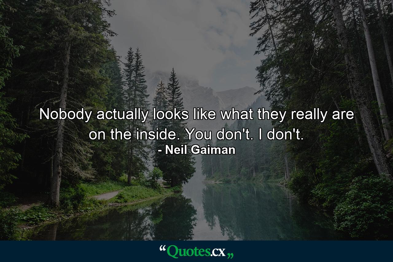 Nobody actually looks like what they really are on the inside. You don't. I don't. - Quote by Neil Gaiman