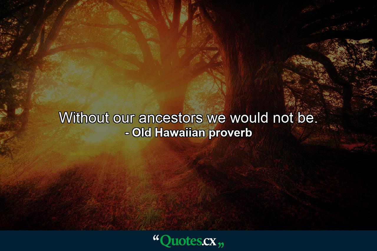 Without our ancestors we would not be. - Quote by Old Hawaiian proverb