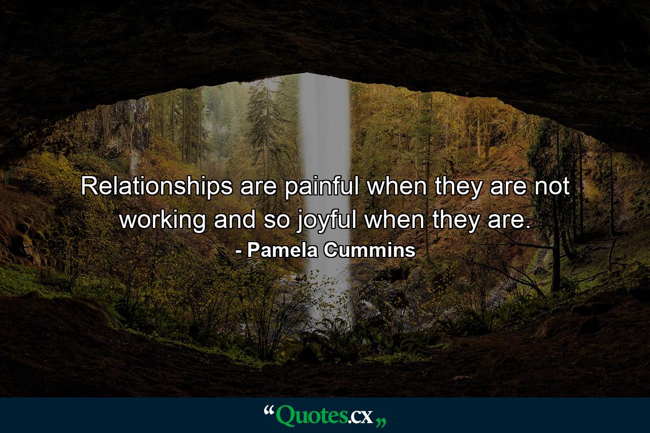 Relationships are painful when they are not working and so joyful when they are. - Quote by Pamela Cummins