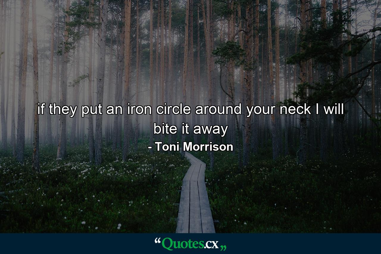 if they put an iron circle around your neck I will bite it away - Quote by Toni Morrison