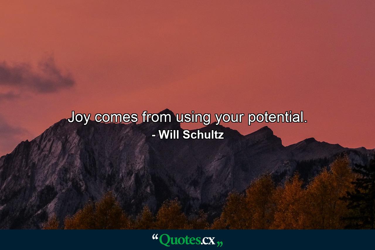 Joy comes from using your potential. - Quote by Will Schultz