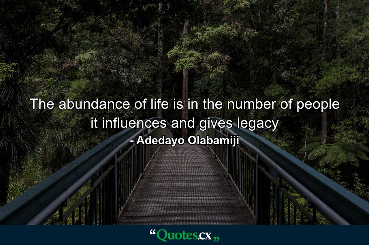 The abundance of life is in the number of people it influences and gives legacy - Quote by Adedayo Olabamiji