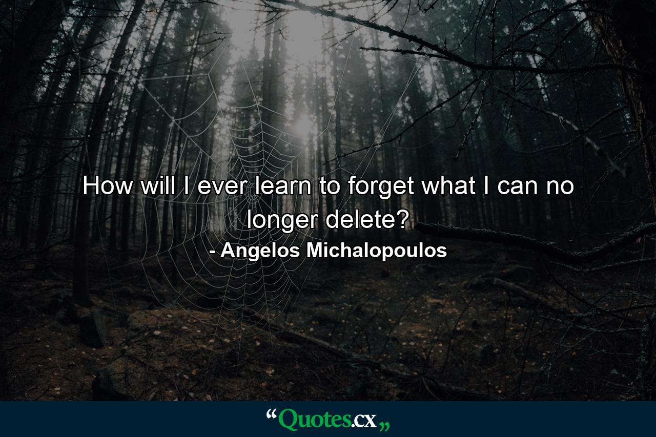 How will I ever learn to forget what I can no longer delete? - Quote by Angelos Michalopoulos