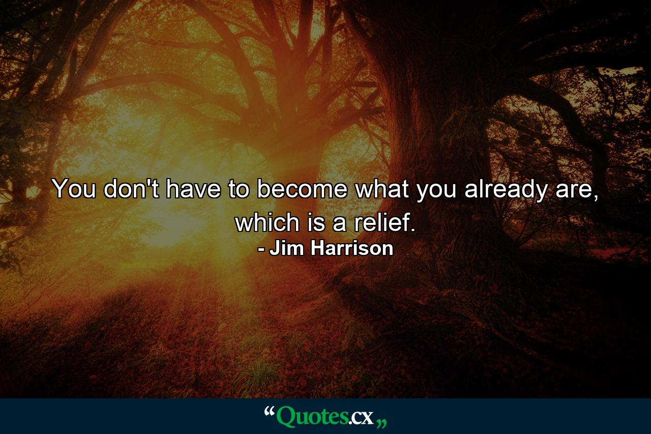 You don't have to become what you already are, which is a relief. - Quote by Jim Harrison