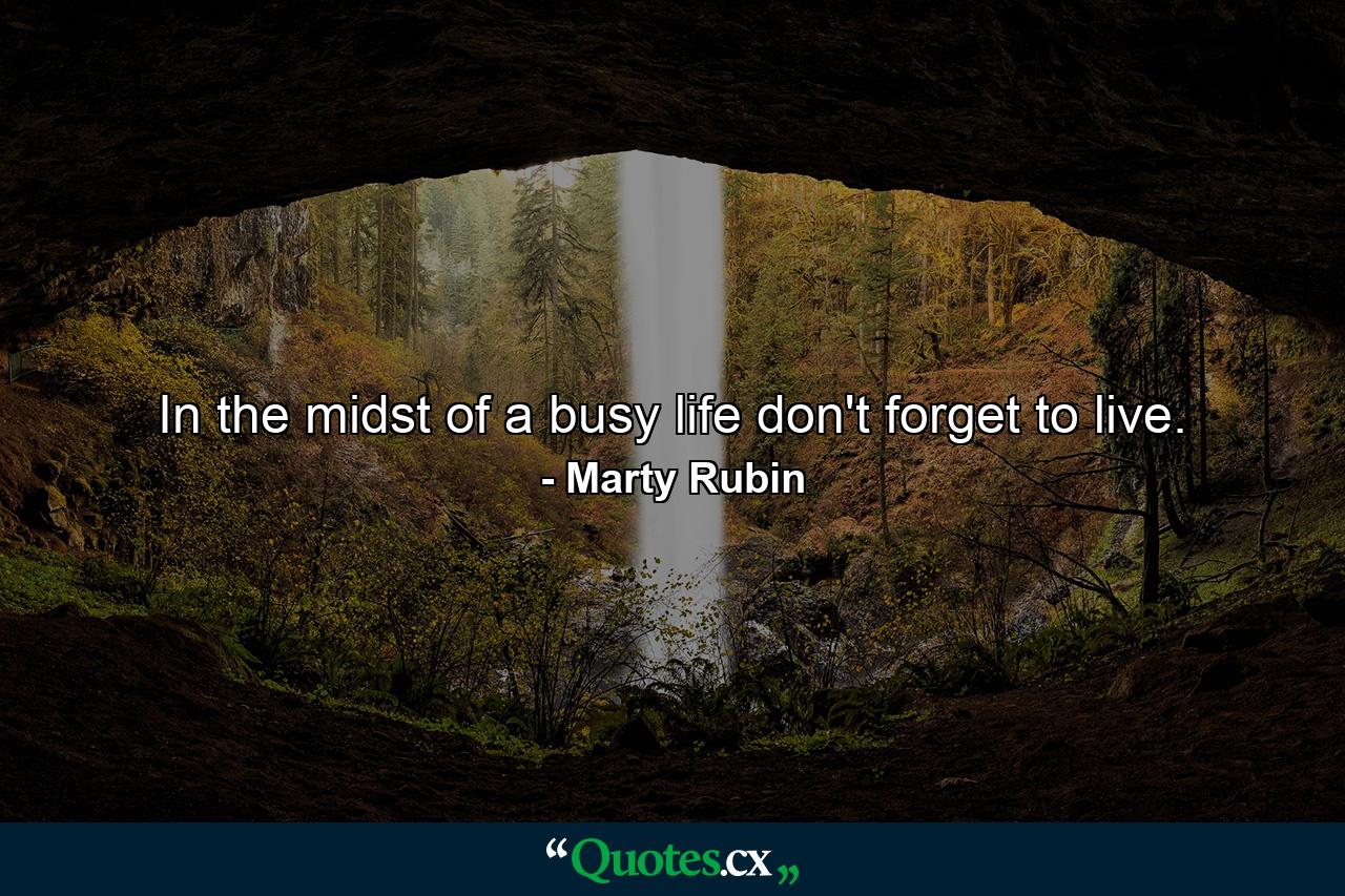 In the midst of a busy life don't forget to live. - Quote by Marty Rubin