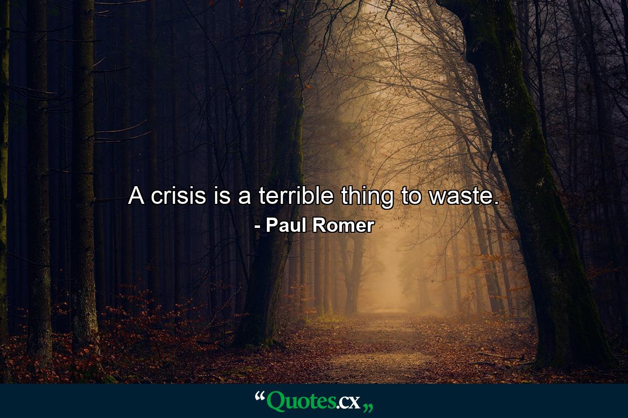 A crisis is a terrible thing to waste. - Quote by Paul Romer