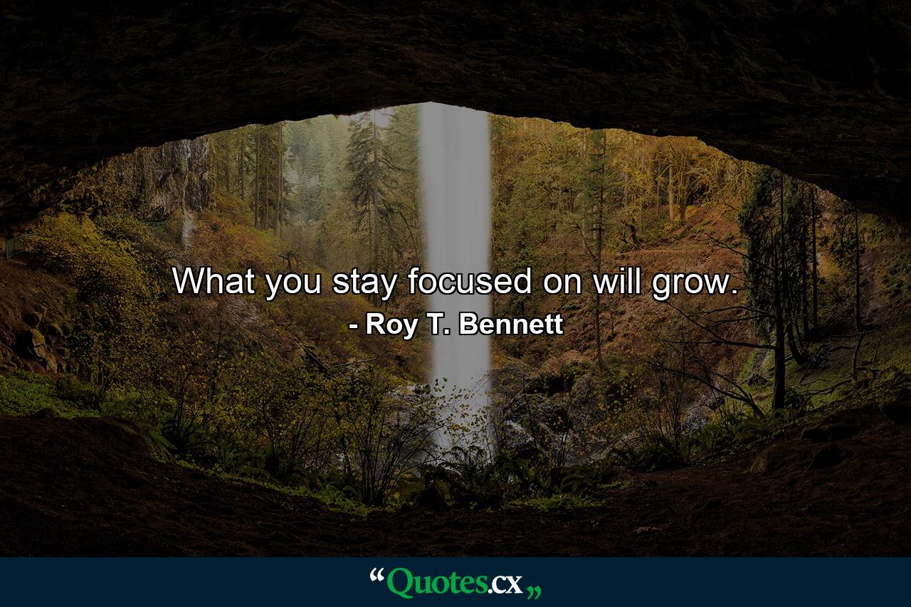 What you stay focused on will grow. - Quote by Roy T. Bennett