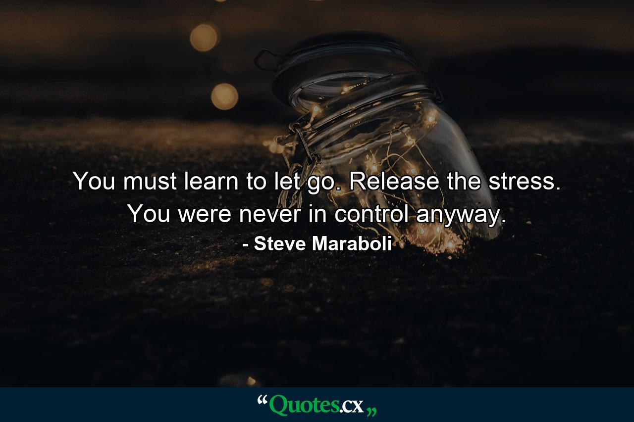 You must learn to let go. Release the stress. You were never in control anyway. - Quote by Steve Maraboli