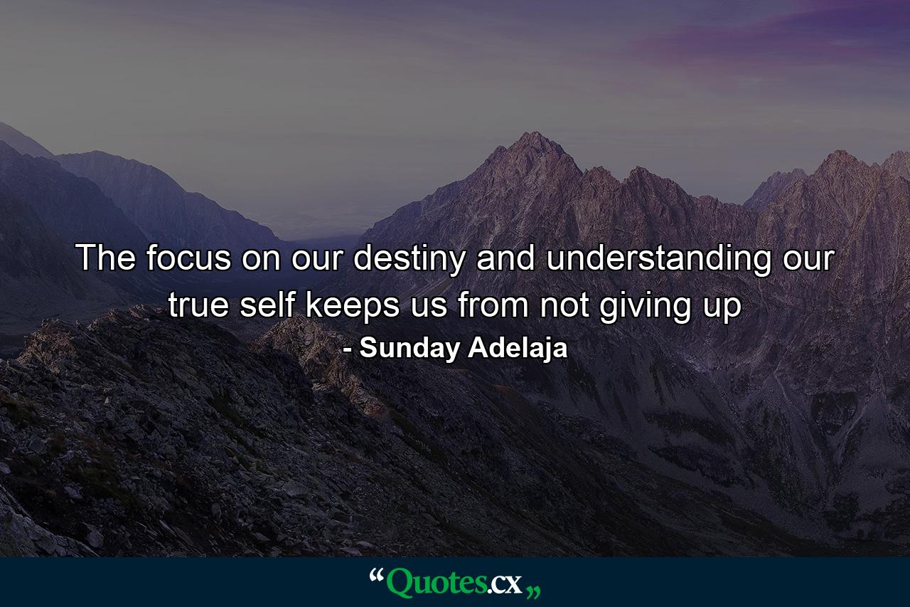 The focus on our destiny and understanding our true self keeps us from not giving up - Quote by Sunday Adelaja