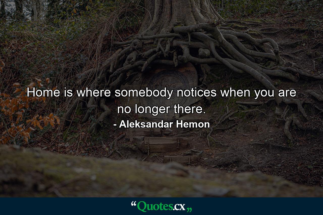 Home is where somebody notices when you are no longer there. - Quote by Aleksandar Hemon