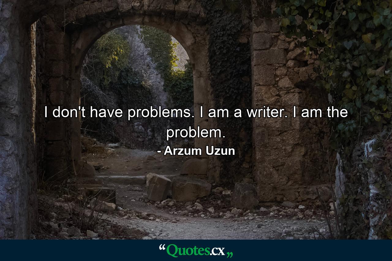 I don't have problems. I am a writer. I am the problem. - Quote by Arzum Uzun