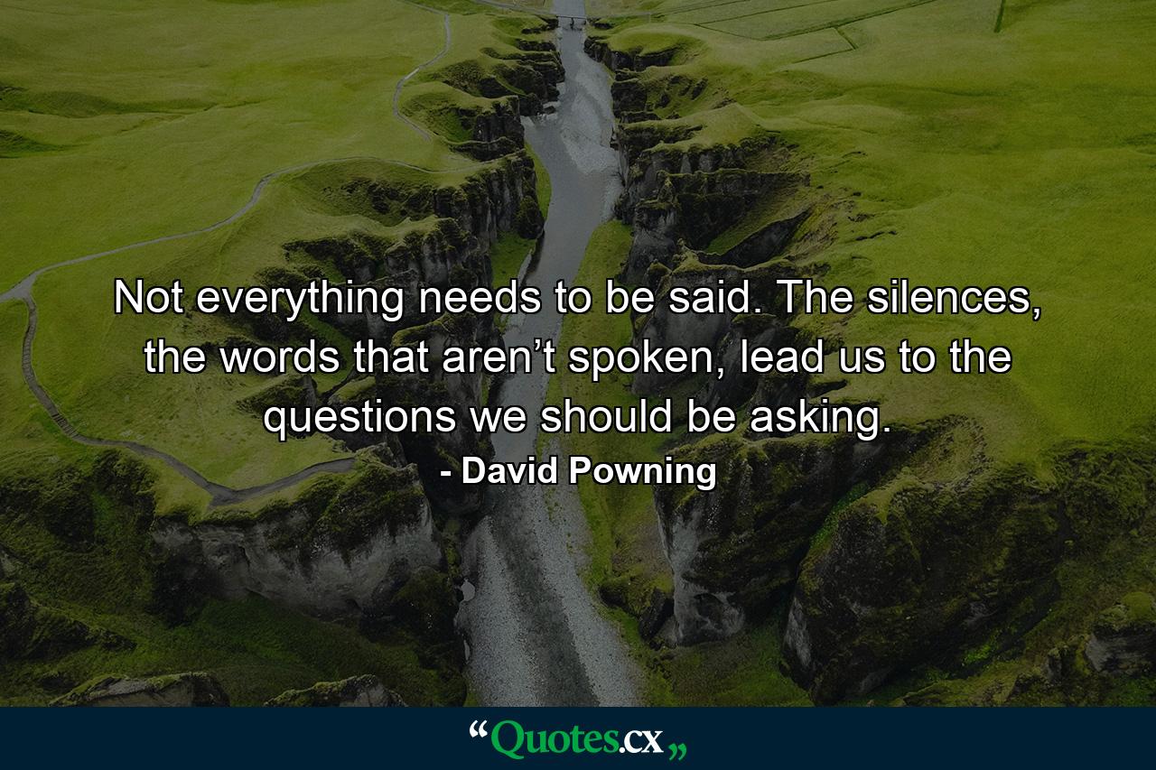 Not everything needs to be said. The silences, the words that aren’t spoken, lead us to the questions we should be asking. - Quote by David Powning