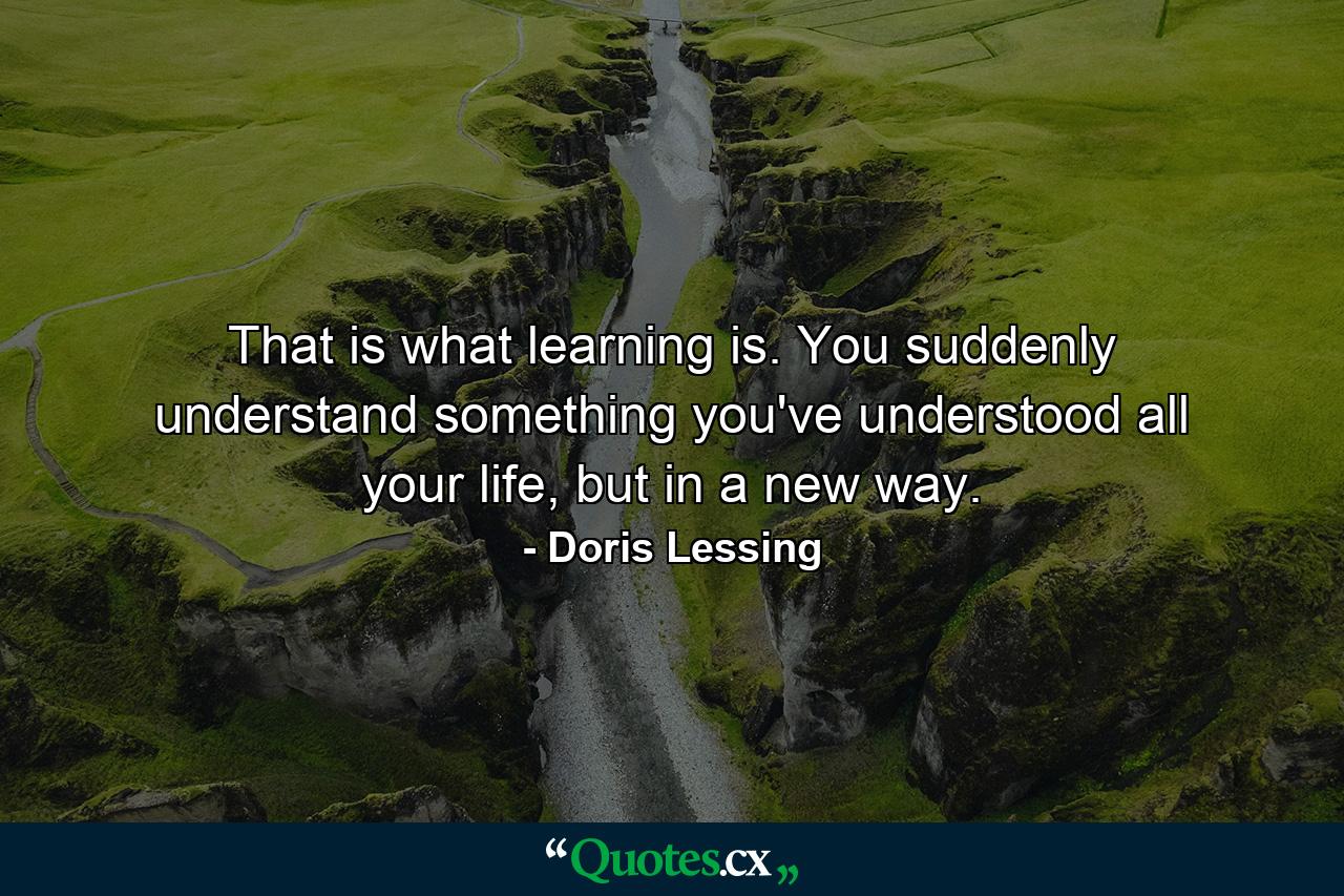 That is what learning is. You suddenly understand something you've understood all your life, but in a new way. - Quote by Doris Lessing