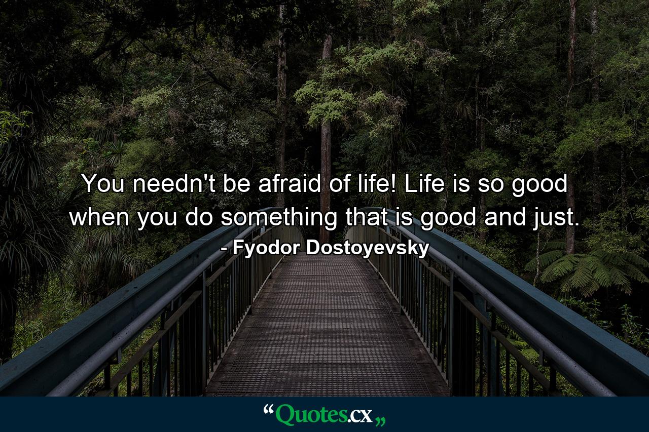 You needn't be afraid of life! Life is so good when you do something that is good and just. - Quote by Fyodor Dostoyevsky