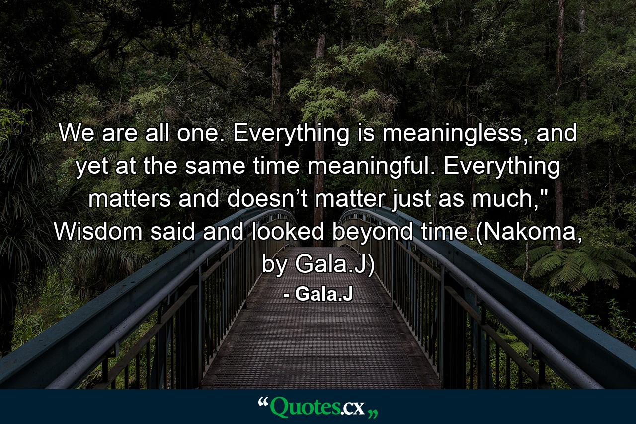 We are all one. Everything is meaningless, and yet at the same time meaningful. Everything matters and doesn’t matter just as much,