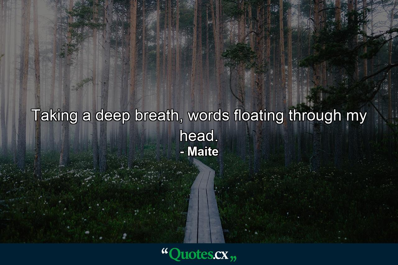 Taking a deep breath, words floating through my head. - Quote by Maite