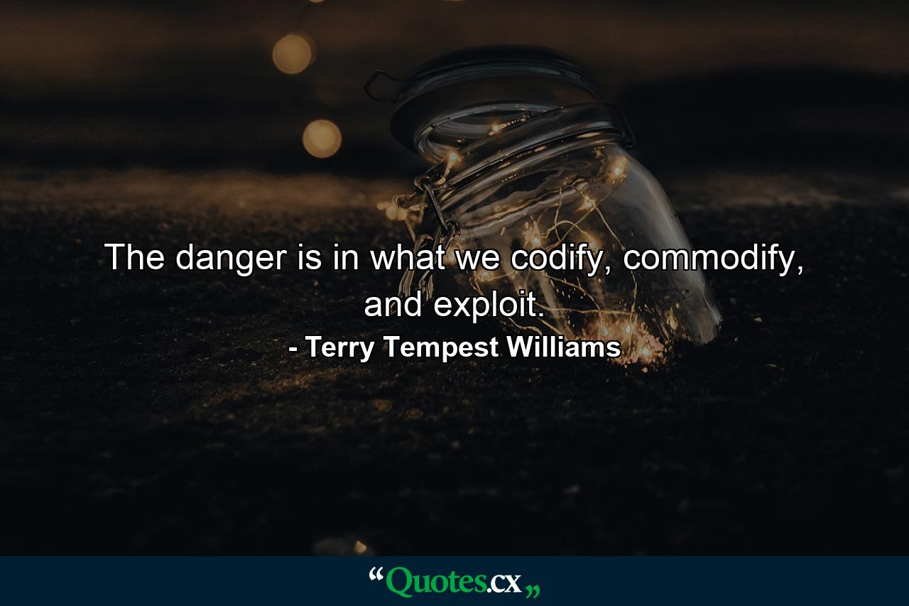 The danger is in what we codify, commodify, and exploit. - Quote by Terry Tempest Williams