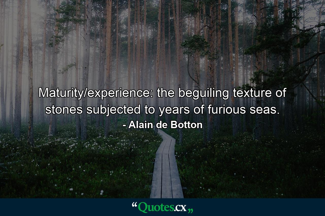 Maturity/experience: the beguiling texture of stones subjected to years of furious seas. - Quote by Alain de Botton