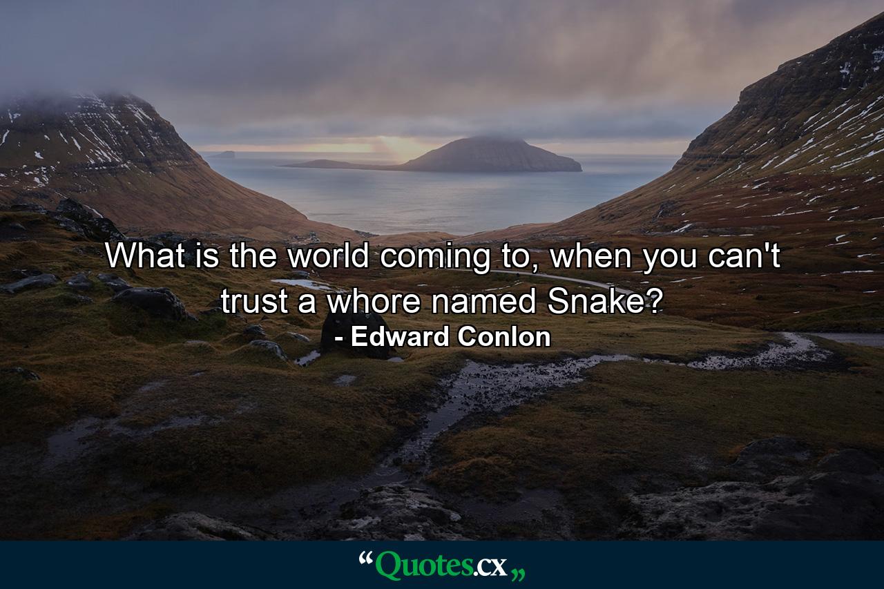 What is the world coming to, when you can't trust a whore named Snake? - Quote by Edward Conlon