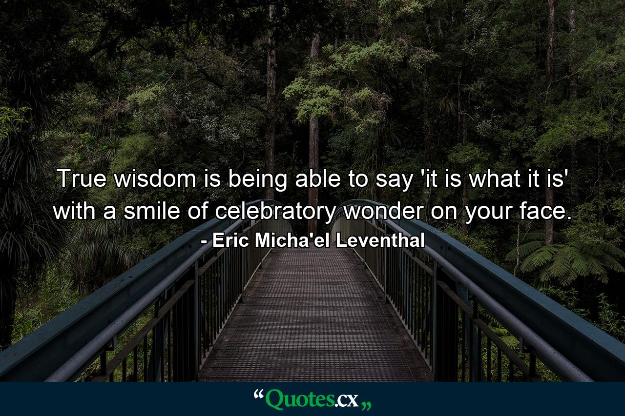 True wisdom is being able to say 'it is what it is' with a smile of celebratory wonder on your face. - Quote by Eric Micha'el Leventhal