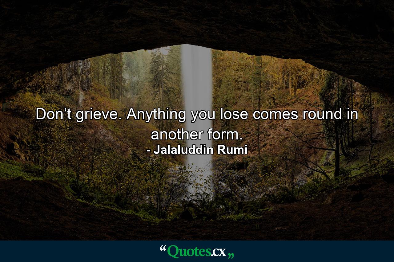 Don’t grieve. Anything you lose comes round in another form. - Quote by Jalaluddin Rumi