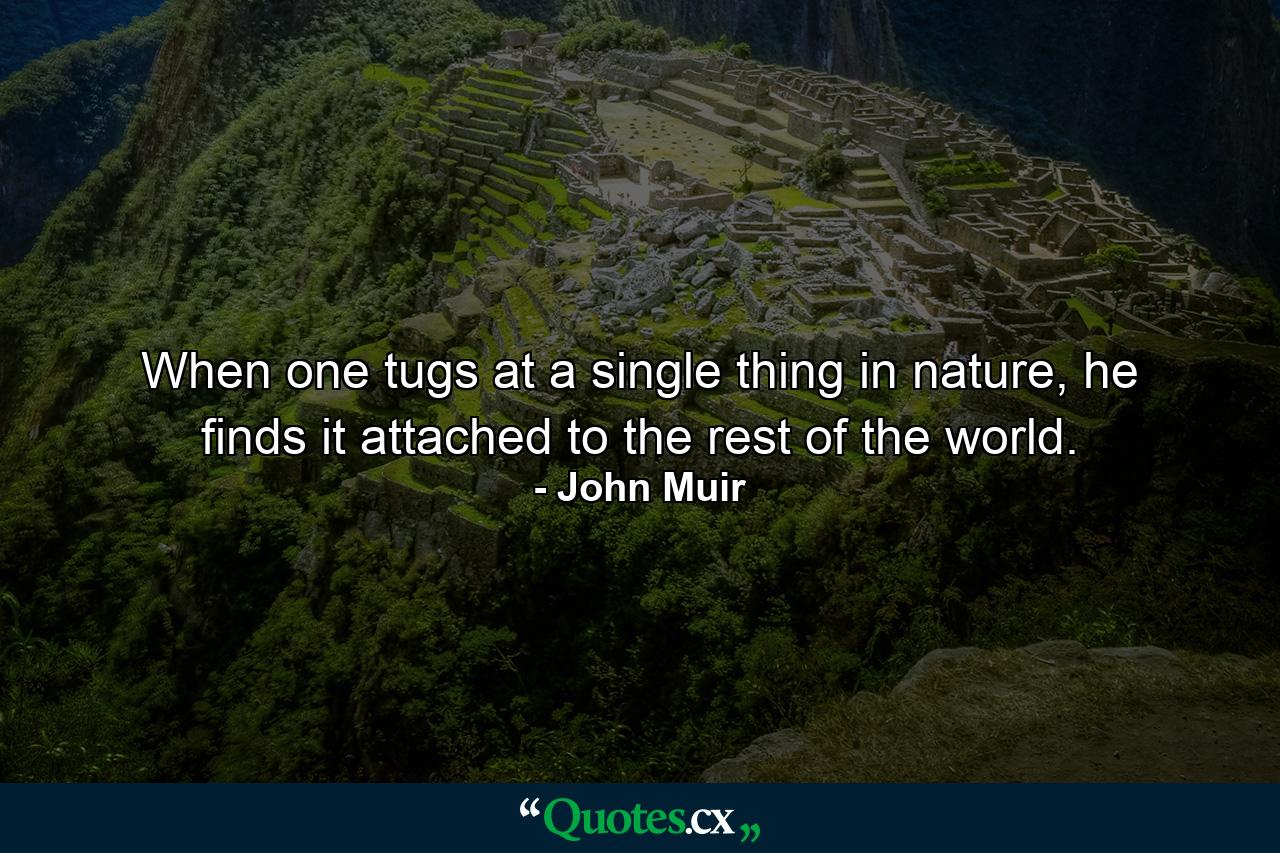 When one tugs at a single thing in nature, he finds it attached to the rest of the world. - Quote by John Muir