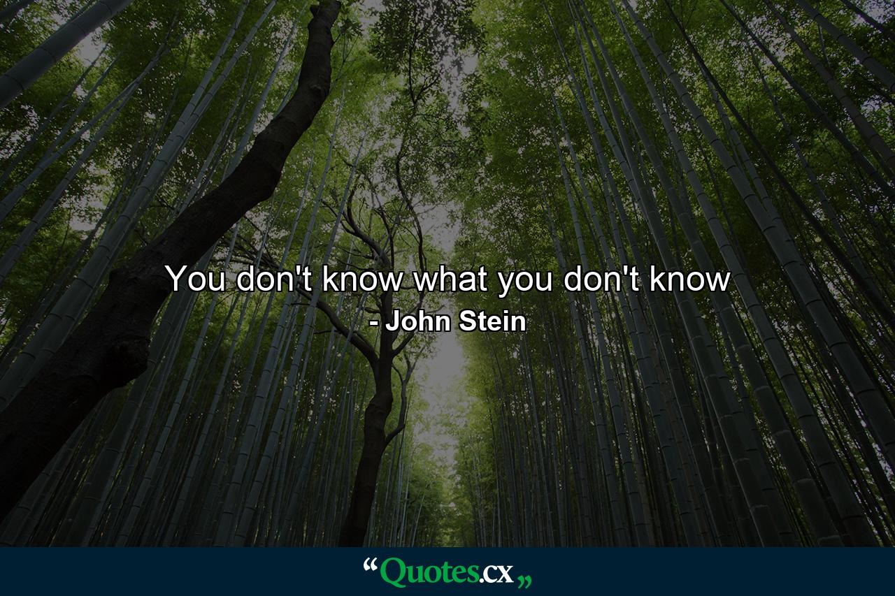 You don't know what you don't know - Quote by John Stein