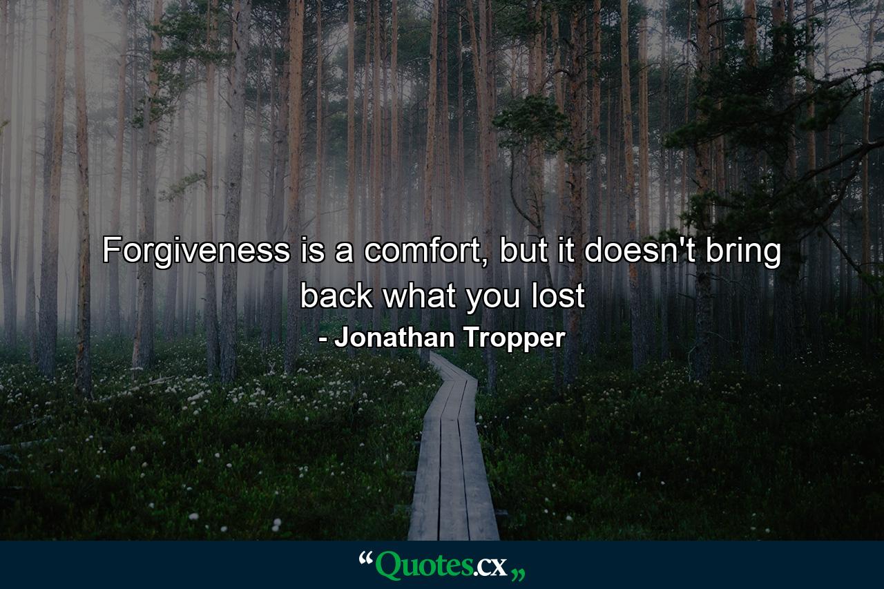 Forgiveness is a comfort, but it doesn't bring back what you lost - Quote by Jonathan Tropper