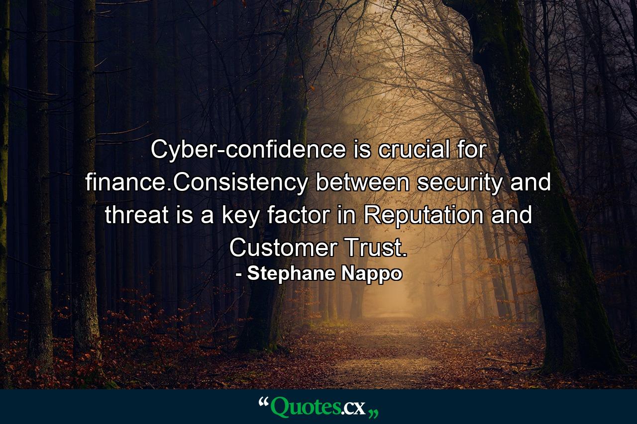 Cyber-confidence is crucial for finance.Consistency between security and threat is a key factor in Reputation and Customer Trust. - Quote by Stephane Nappo