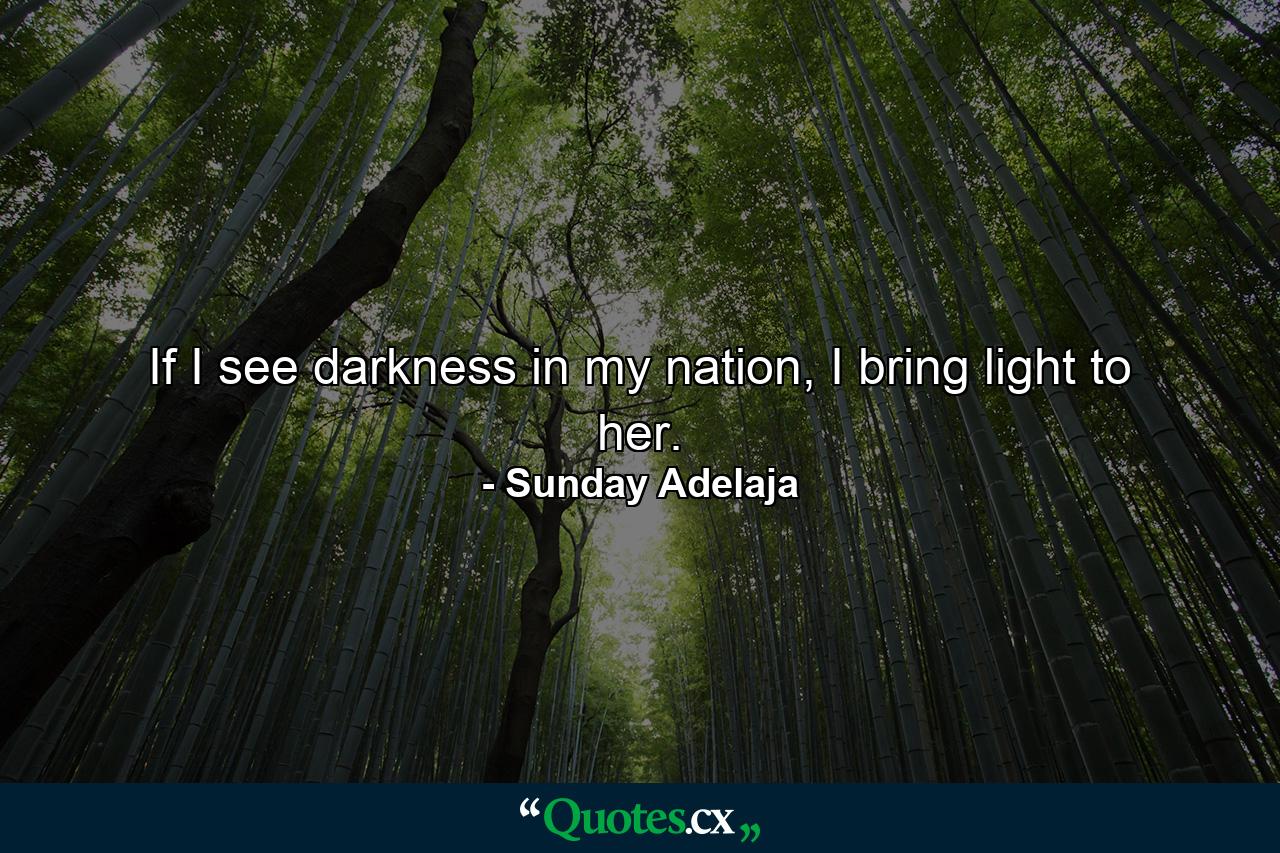 If I see darkness in my nation, I bring light to her. - Quote by Sunday Adelaja