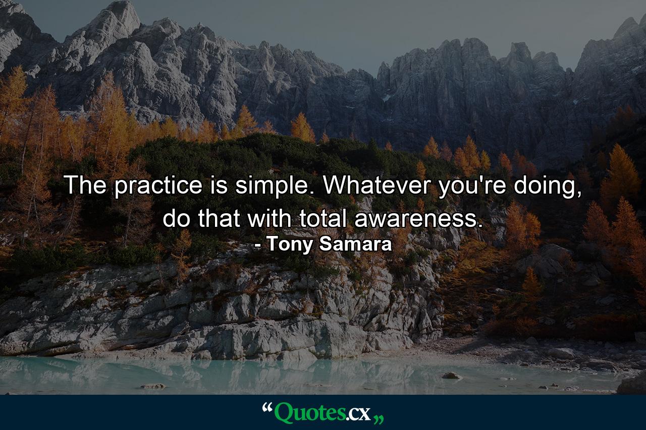 The practice is simple. Whatever you're doing, do that with total awareness. - Quote by Tony Samara