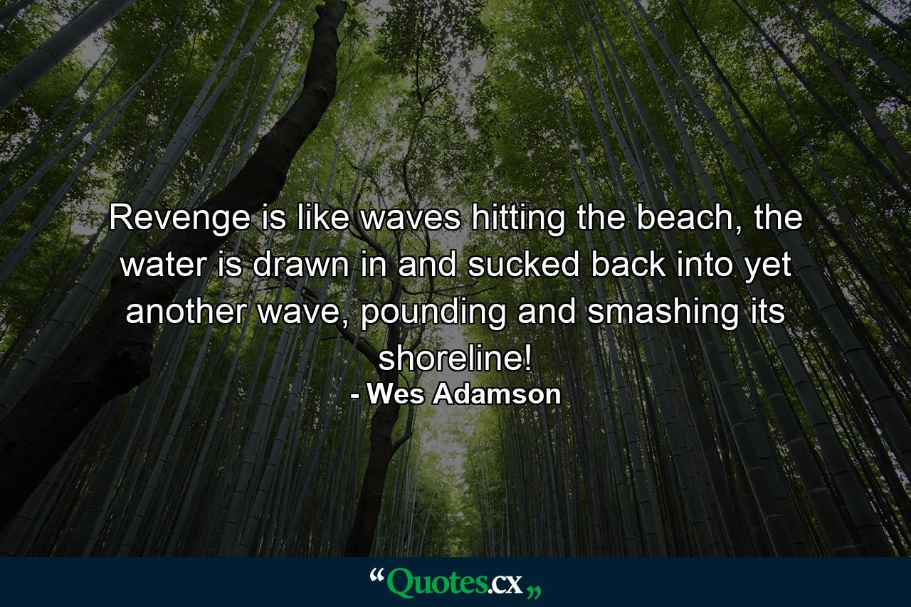 Revenge is like waves hitting the beach, the water is drawn in and sucked back into yet another wave, pounding and smashing its shoreline! - Quote by Wes Adamson