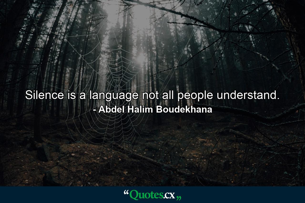 Silence is a language not all people understand. - Quote by Abdel Halim Boudekhana