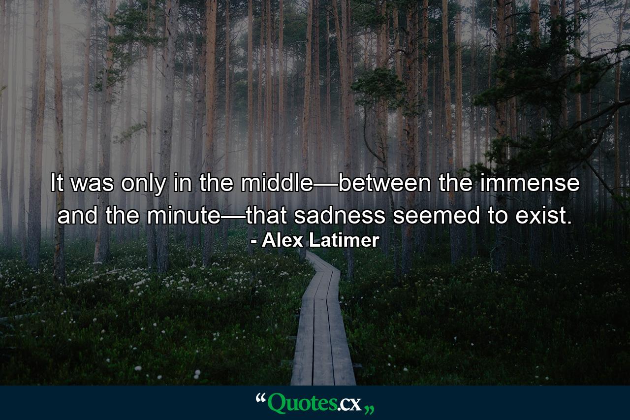 It was only in the middle—between the immense and the minute—that sadness seemed to exist. - Quote by Alex Latimer