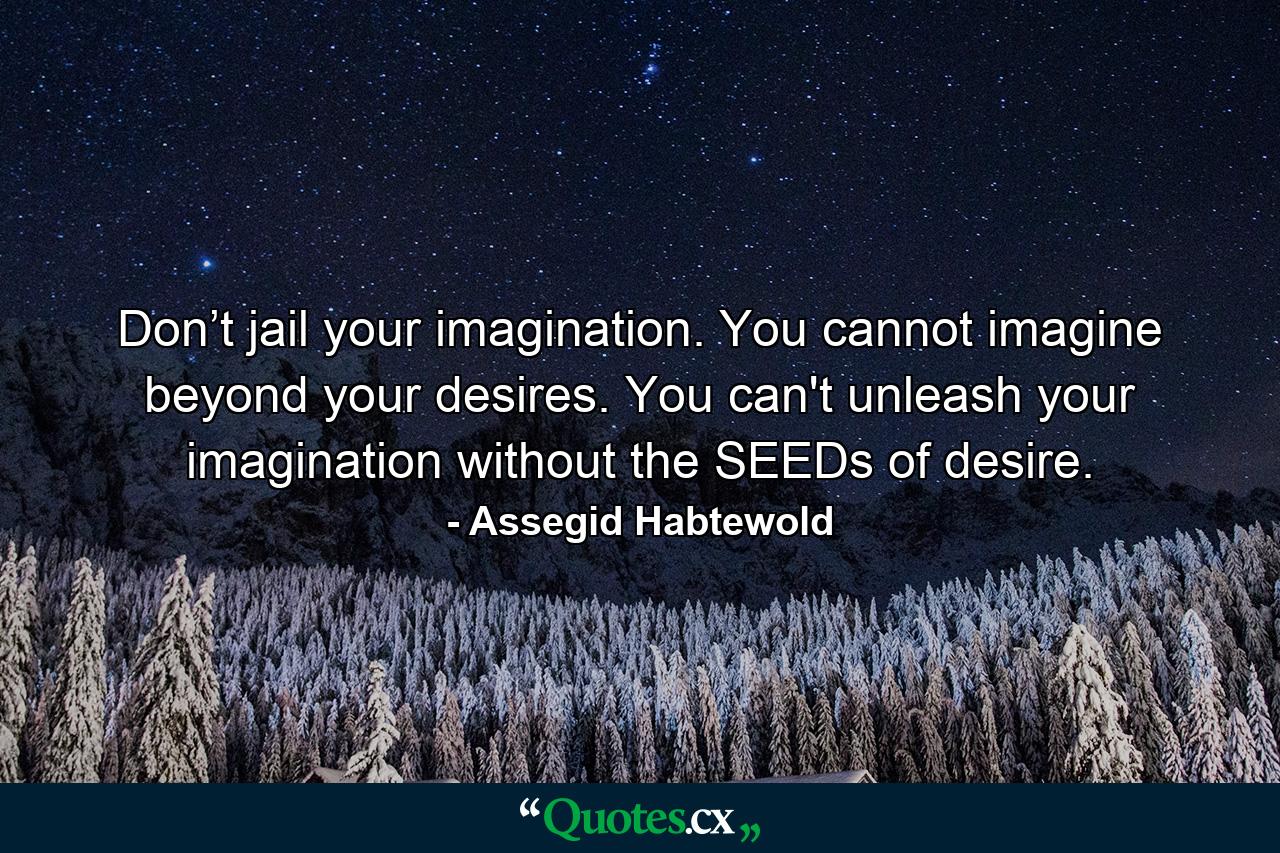 Don’t jail your imagination. You cannot imagine beyond your desires. You can't unleash your imagination without the SEEDs of desire. - Quote by Assegid Habtewold