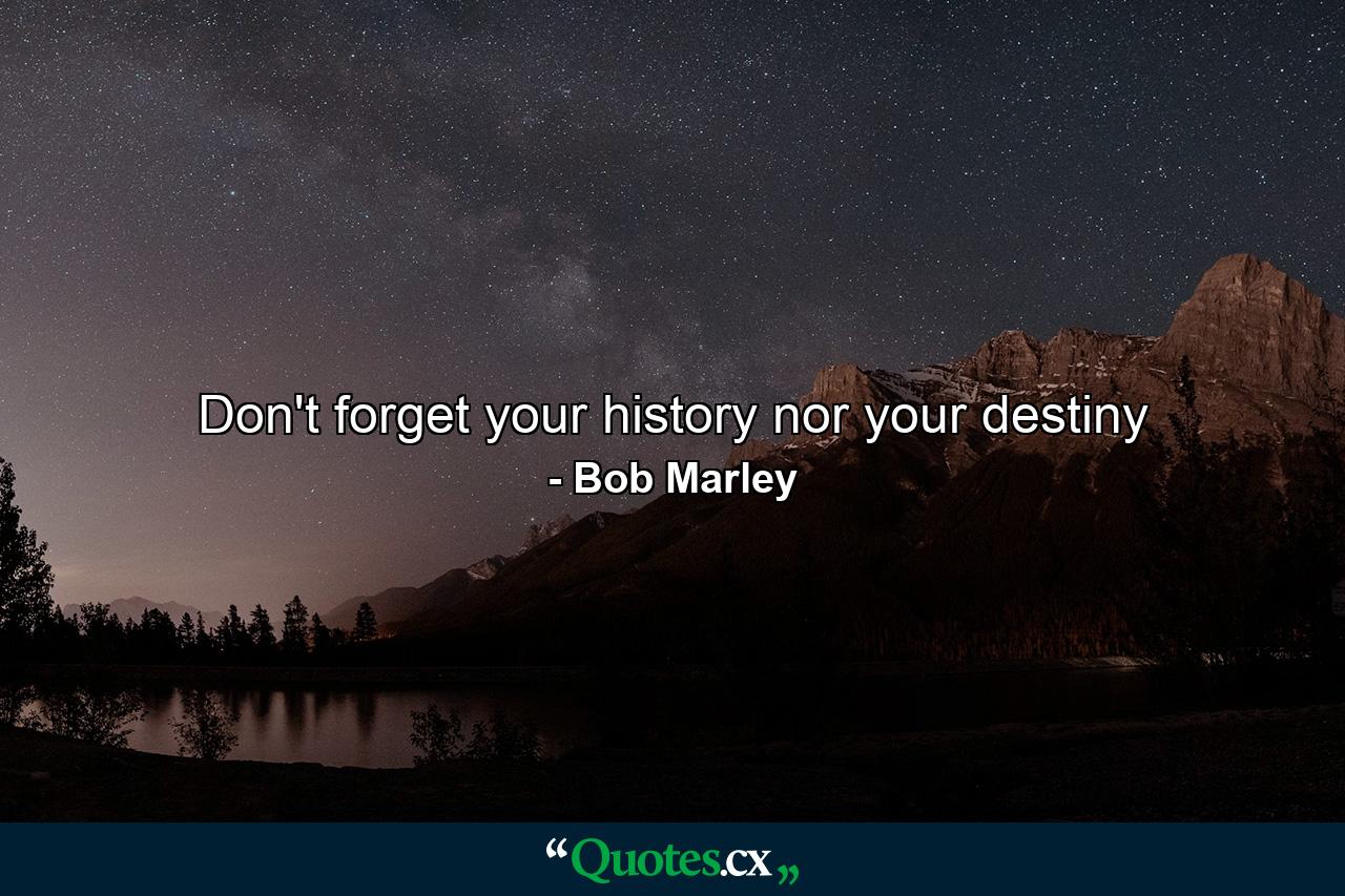 Don't forget your history nor your destiny - Quote by Bob Marley