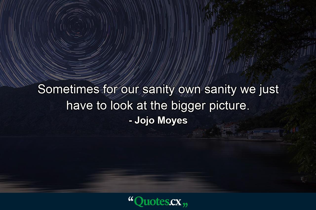 Sometimes for our sanity own sanity we just have to look at the bigger picture. - Quote by Jojo Moyes