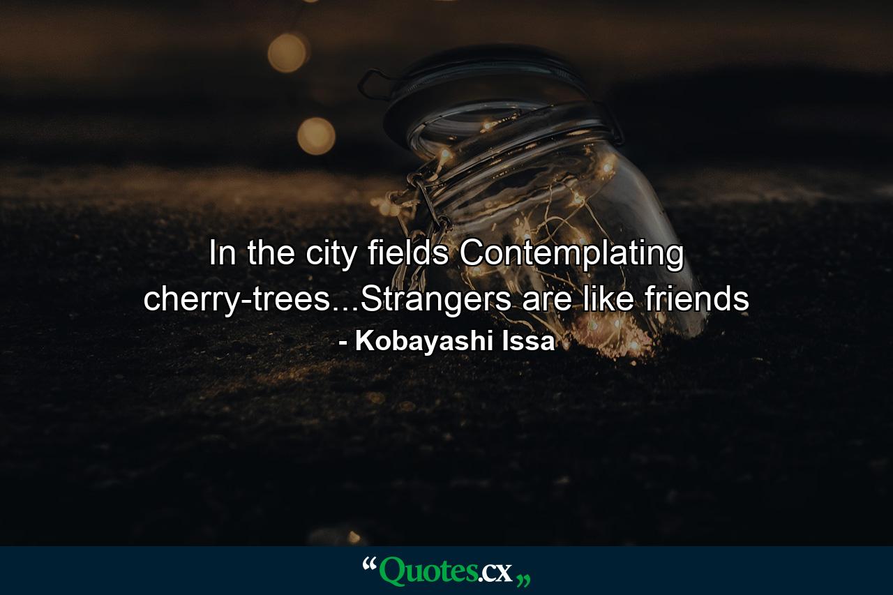 In the city fields Contemplating cherry-trees...Strangers are like friends - Quote by Kobayashi Issa