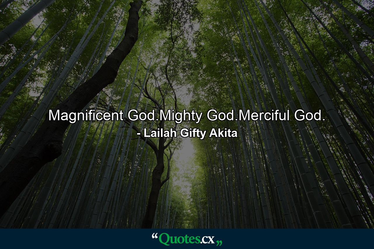 Magnificent God.Mighty God.Merciful God. - Quote by Lailah Gifty Akita