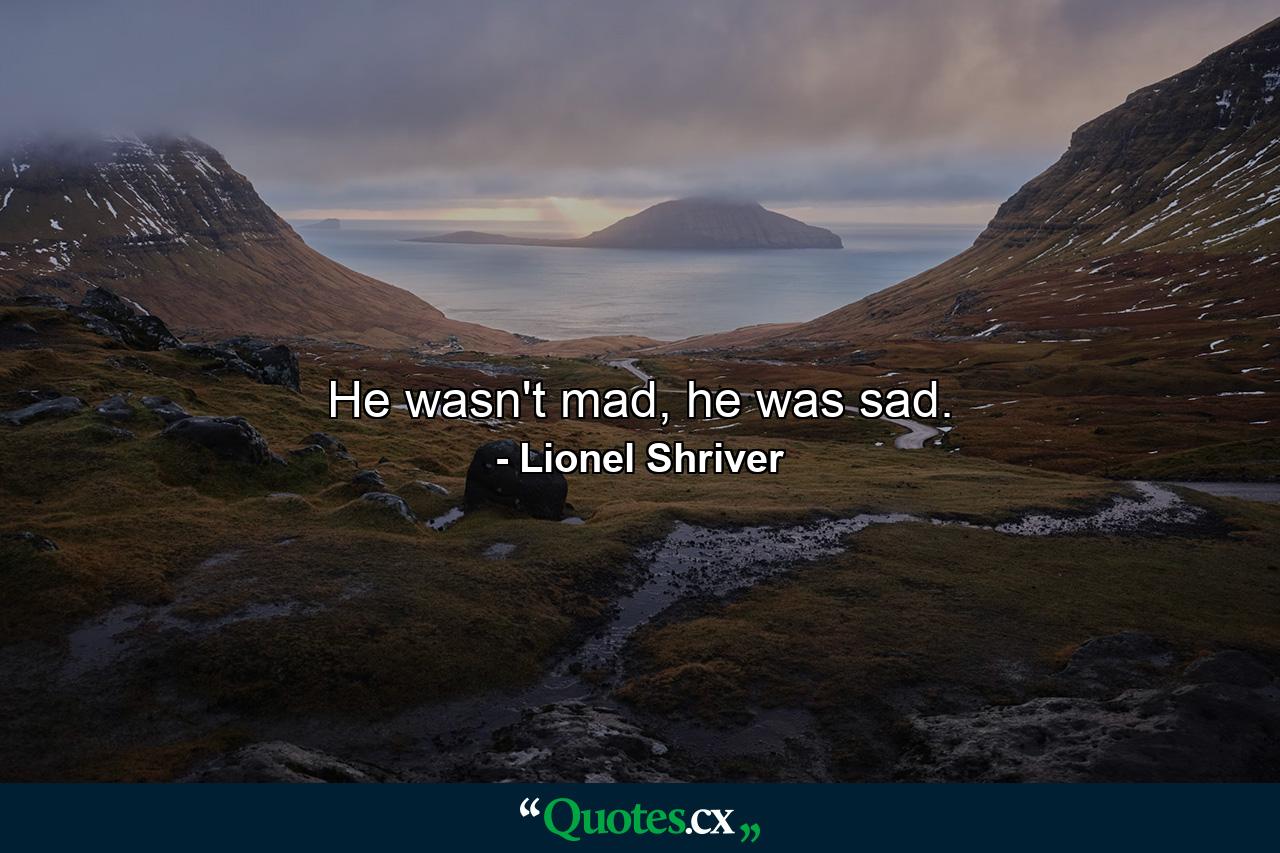 He wasn't mad, he was sad. - Quote by Lionel Shriver