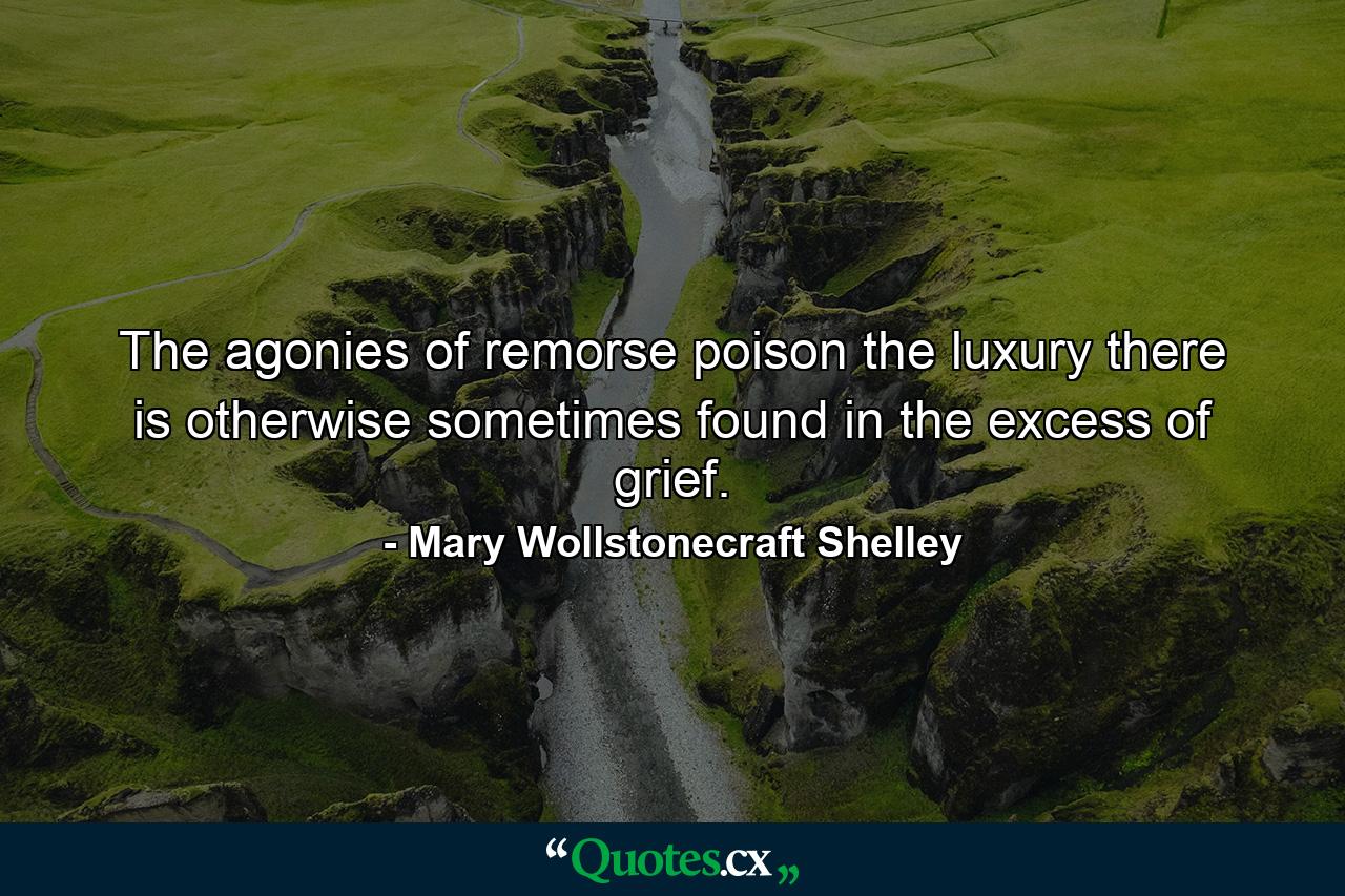 The agonies of remorse poison the luxury there is otherwise sometimes found in the excess of grief. - Quote by Mary Wollstonecraft Shelley