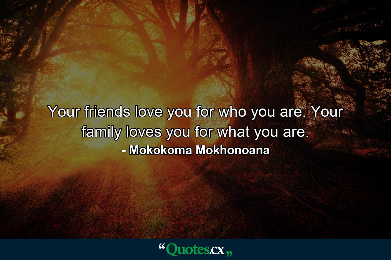 Your friends love you for who you are. Your family loves you for what you are. - Quote by Mokokoma Mokhonoana