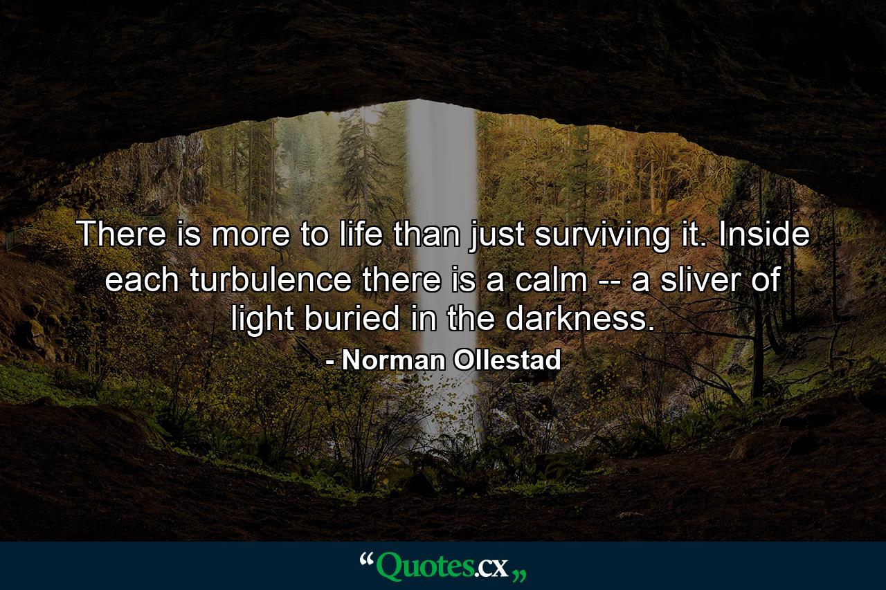 There is more to life than just surviving it. Inside each turbulence there is a calm -- a sliver of light buried in the darkness. - Quote by Norman Ollestad