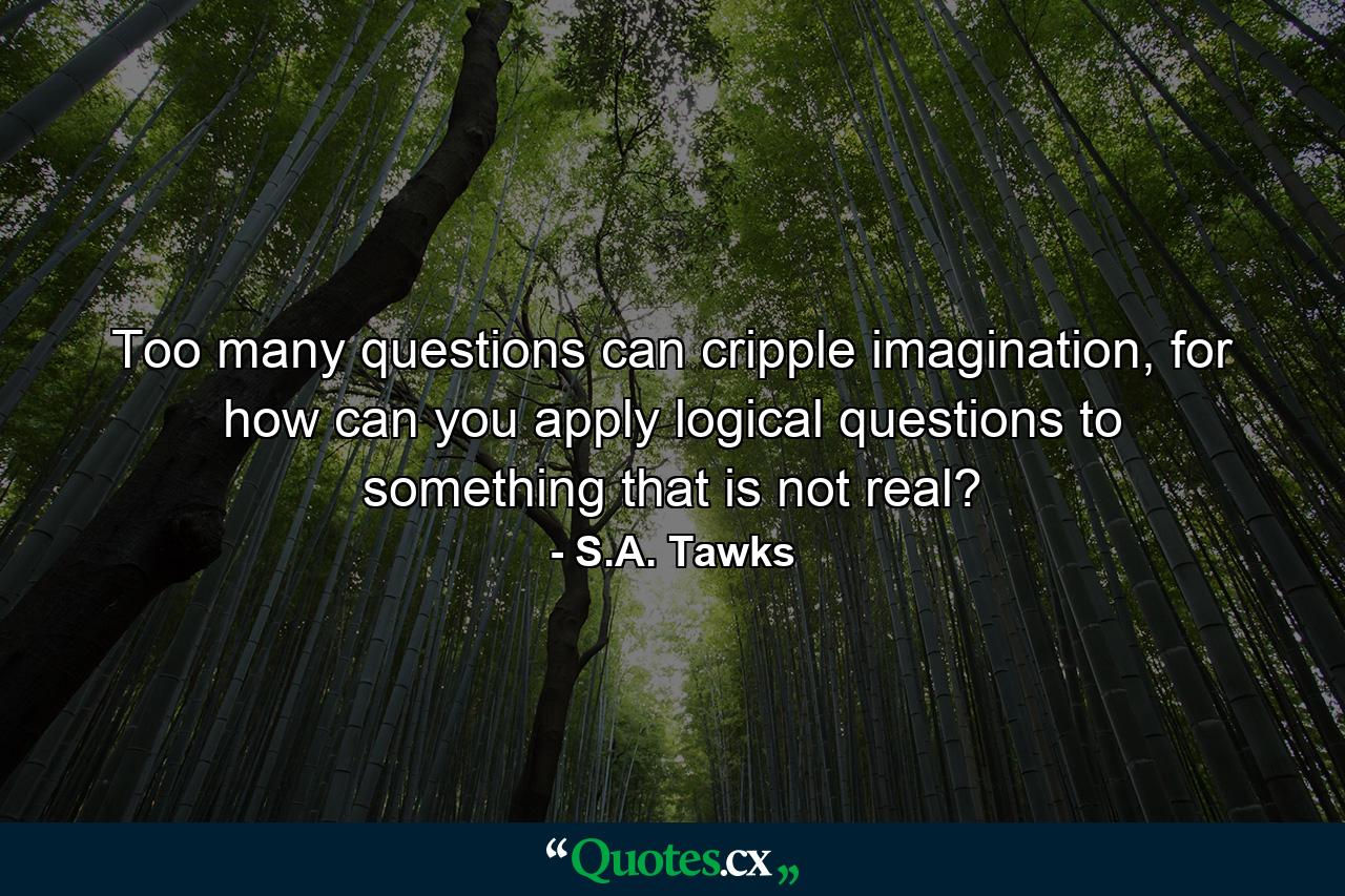 Too many questions can cripple imagination, for how can you apply logical questions to something that is not real? - Quote by S.A. Tawks