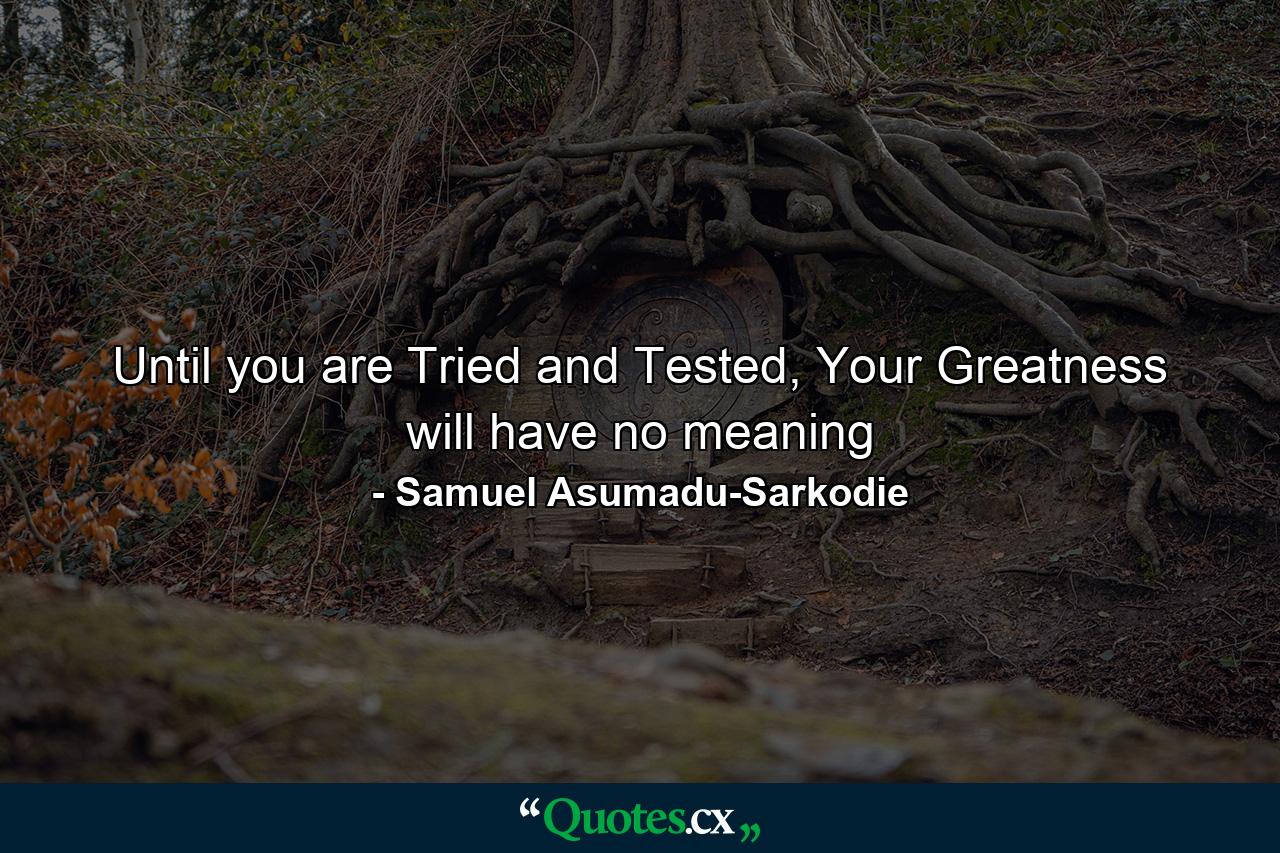 Until you are Tried and Tested, Your Greatness will have no meaning - Quote by Samuel Asumadu-Sarkodie