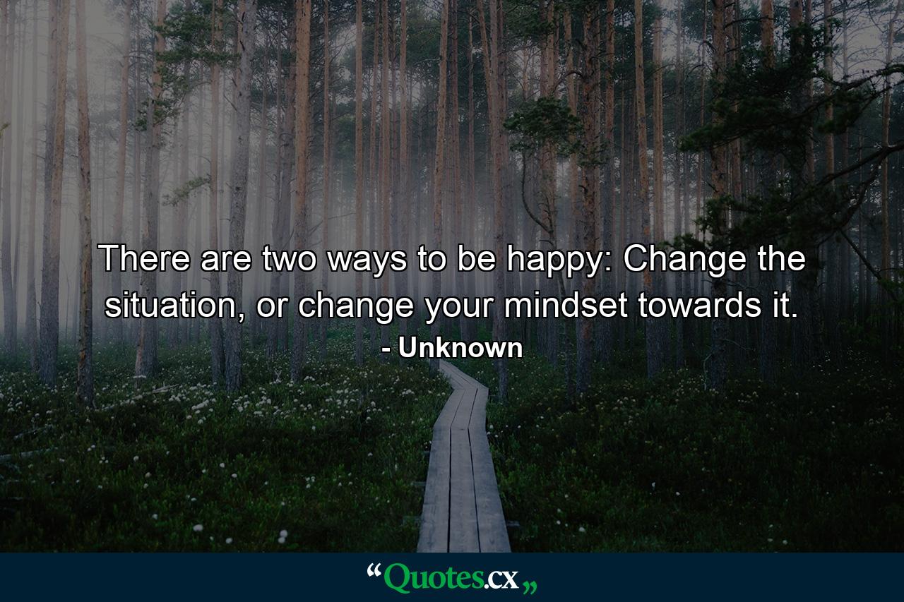 There are two ways to be happy: Change the situation, or change your mindset towards it. - Quote by Unknown