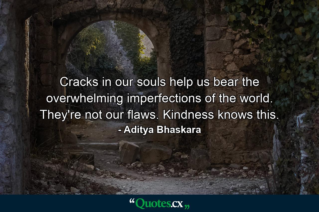 Cracks in our souls help us bear the overwhelming imperfections of the world. They're not our flaws. Kindness knows this. - Quote by Aditya Bhaskara