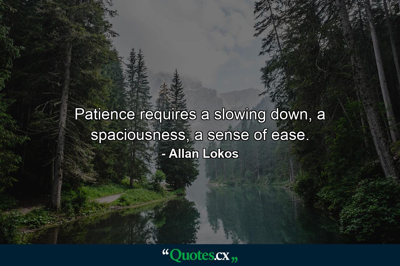 Patience requires a slowing down, a spaciousness, a sense of ease. - Quote by Allan Lokos